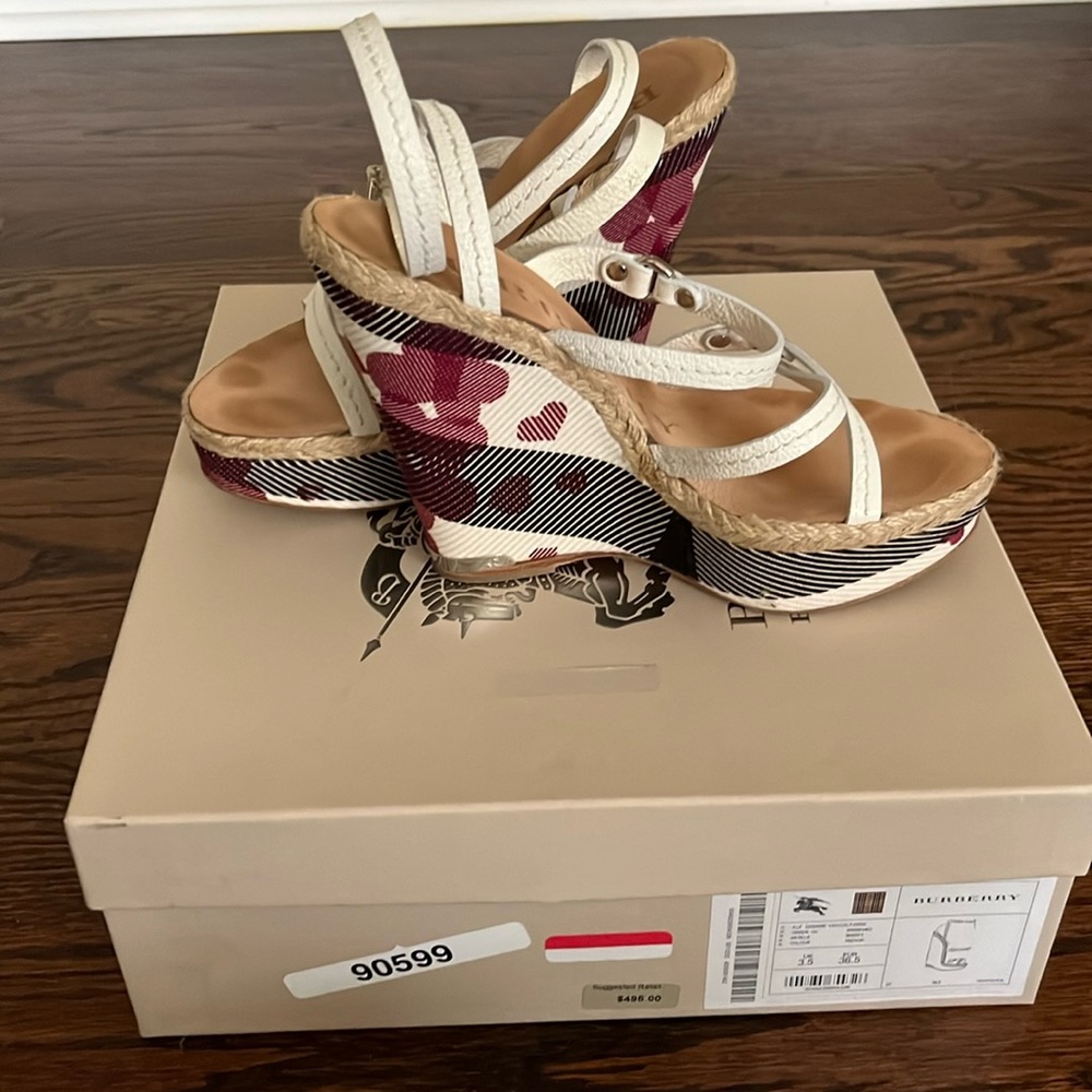 Burberry Cream and Pink Patterned Wedges